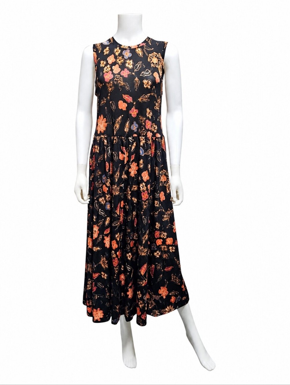 ULLA JOHNSON | Orla Noir Floral Sleeveless Jersey Midi Dress Size Small